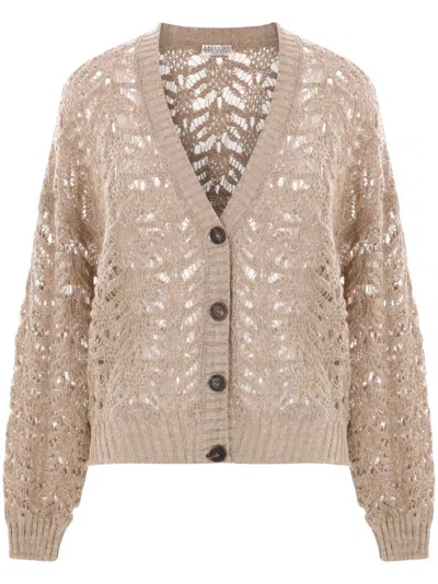 Brunello Cucinelli V-neck Beige Sweater In Neutral