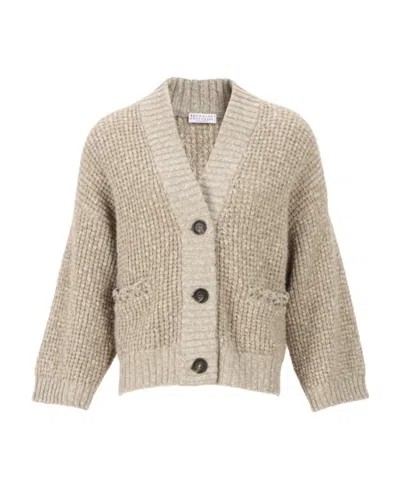Brunello Cucinelli V-neck Button Knitted Cardigan In Nude