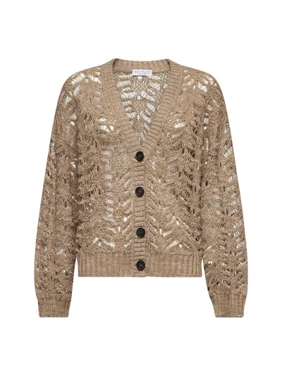 Brunello Cucinelli V-neck Buttoned Cardigan In Beige