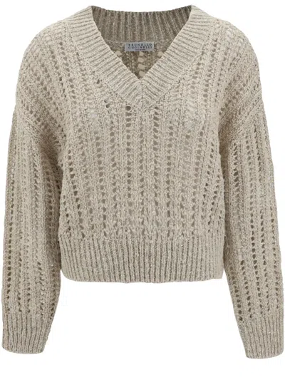 BRUNELLO CUCINELLI V-NECK CABLE-KNIT SWEATER