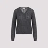 Brunello Cucinelli Textured Ribbed V-neck Sweater With Sparkling Details In Gray