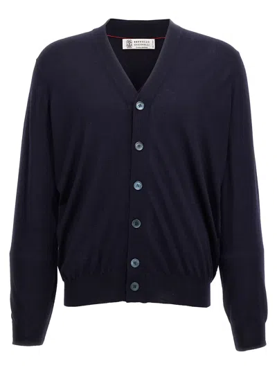 Brunello Cucinelli V-neck Cardigan Sweater, Cardigans Blue