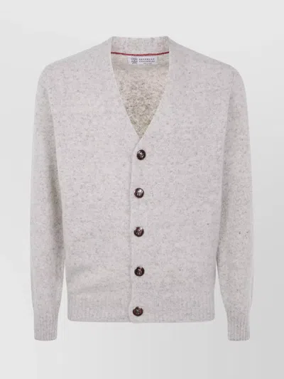 BRUNELLO CUCINELLI V-NECK CARDIGAN WITH RIBBED CUFFS