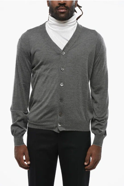 Brunello Cucinelli V-neck Cashmere And Silk Cardigan In Gray