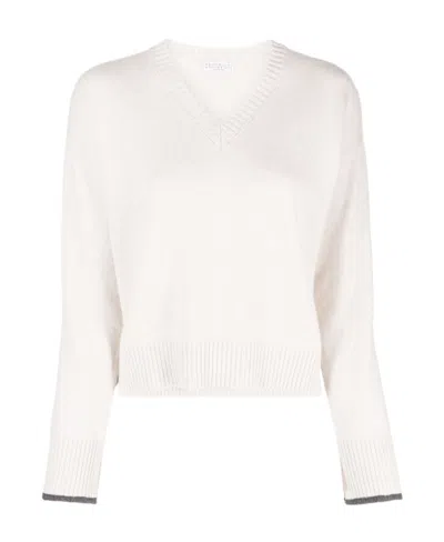 Brunello Cucinelli V-neck Cashmere Jumper In White
