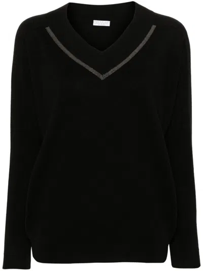 Brunello Cucinelli Kaschmirpullover Mit Monili-detail In Black