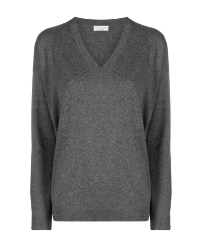 Brunello Cucinelli V-neck Cashmere Sweater In Black