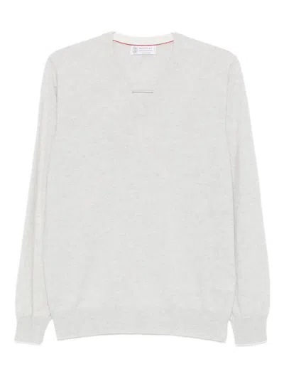 Brunello Cucinelli V-neck Cashmere Sweater In Gray