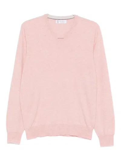 Brunello Cucinelli V-neck Cashmere Sweater In Pink