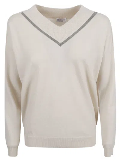 Brunello Cucinelli V-neck Cashmere Sweater In White