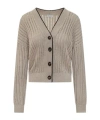 Brunello Cucinelli V-neck Contrast-trim Cardigan In Nude