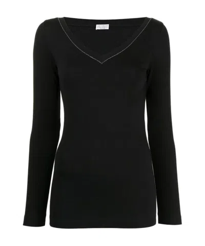 BRUNELLO CUCINELLI BRUNELLO CUCINELLI V-NECK BEAD EMBELLISHED TOP