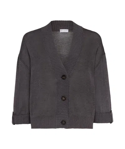Brunello Cucinelli V-neck Cotton Cardigan In Black