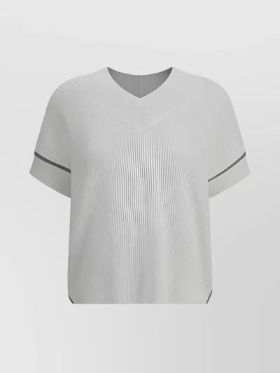 Brunello Cucinelli V-neck Cotton Knit Top With Shiny Jewel Accents In White