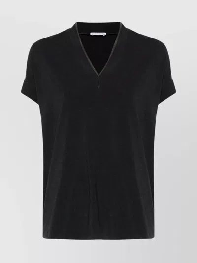 BRUNELLO CUCINELLI V-NECK COTTON T-SHIRT TURN-UP CUFFS