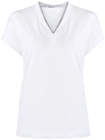 Brunello Cucinelli V-neck Cotton T-shirt In White