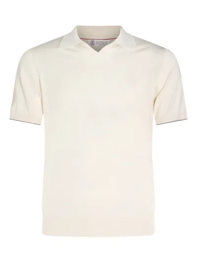 Brunello Cucinelli Short Sleeved Ribbed Polo Shirt In White