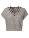 Brunello Cucinelli Grey Knit Vest With V Neckline In Linen Blend Woman In Beige Freddo