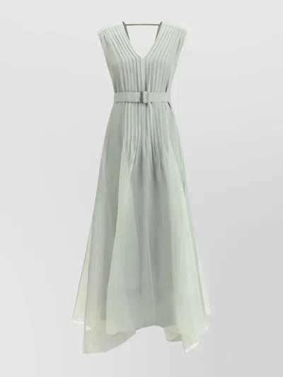 Brunello Cucinelli V-neck Flowing Silk Long Dress
