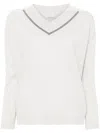 Brunello Cucinelli Long Sleeve V-neck Sweater In White