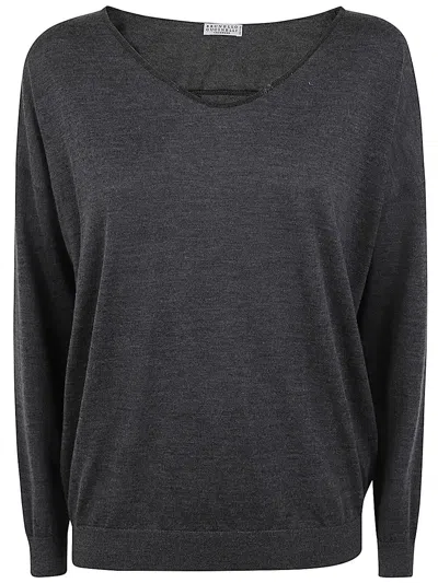 Brunello Cucinelli V-neck Jumper In Iron