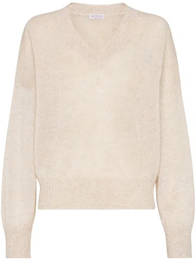 Brunello Cucinelli V-neck Jumper In Neutrals