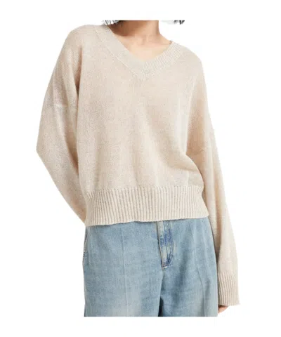 Brunello Cucinelli V-neck Jumper In Nude