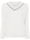 Brunello Cucinelli Long Sleeve V-neck Sweater In White