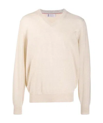 Brunello Cucinelli V-neck Jumper In White