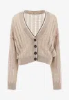 Brunello Cucinelli Cropped Metallic Knitwear V Neck In Beige