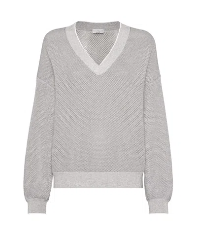 Brunello Cucinelli V-neck Knit Jumper In Gray