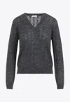 Brunello Cucinelli V-neck Cable Pullover Sequin Embellishments In Gray