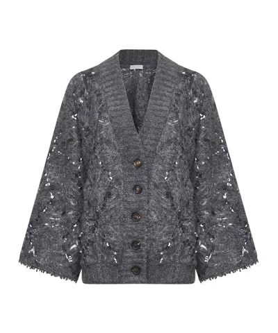 Brunello Cucinelli Long Sleeve Cardigan In Gray