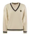Brunello Cucinelli Ribbed Cashmere Sweater With Contrasting Stripe In Nude