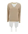 Brunello Cucinelli Soft Cashmere V-neck Sweater With Ribbed Finish In Nude