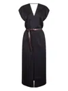 Brunello Cucinelli Women Black Cady Satin Belted Midi Dress In Black