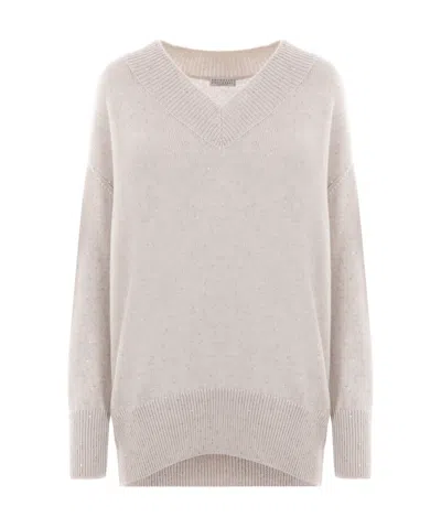 BRUNELLO CUCINELLI BRUNELLO CUCINELLI V-NECK SEQUIN EMBELLISHED KNIT JUMPER