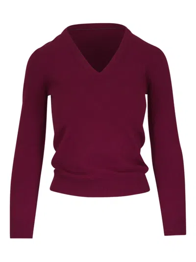 Brunello Cucinelli V-neck Long-sleeve Sweater In Red