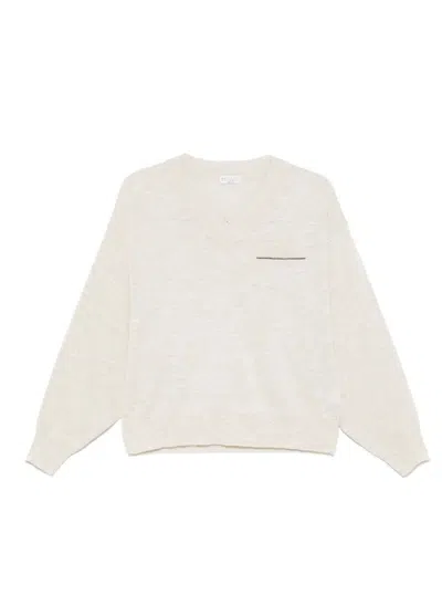 BRUNELLO CUCINELLI BRUNELLO CUCINELLI V-NECK LONG SLEEVE SWEATER WITH POCKET DETAILING