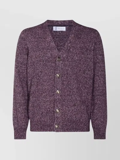 BRUNELLO CUCINELLI V-NECK LONG SLEEVE SWEATER WITH RIBBED CUFFS AND HEM