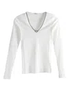 Brunello Cucinelli V-neck Long-sleeve T-shirt In White