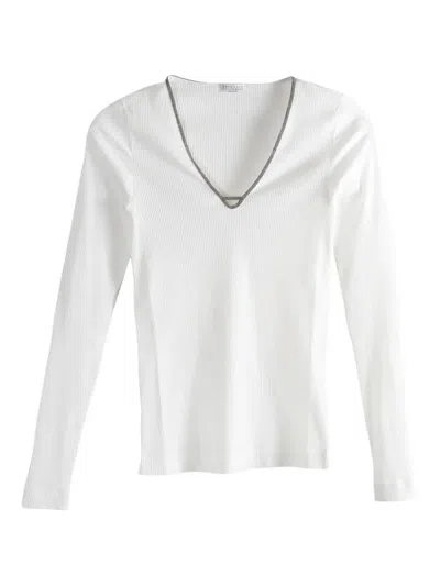 Brunello Cucinelli V-neck Long-sleeve T-shirt In White