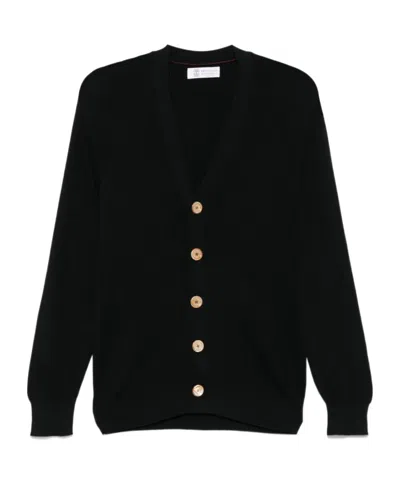 Brunello Cucinelli V-neck Long-sleeved Cardigan In Black
