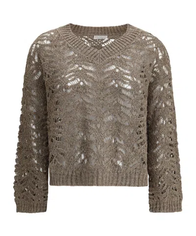Brunello Cucinelli V-neck Long-sleeved Sweater In Brown