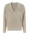 Brunello Cucinelli V-neck Openwork Sweater In Neutral