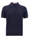 Brunello Cucinelli Collared Polo Shirt With Ribbed Cuffs In Blue