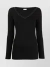 Brunello Cucinelli Black V-neck Pullover With Beads Detailing In Black