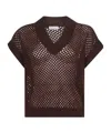 Brunello Cucinelli Women Brown Dazzling Mesh V-neck Sweater In Brown