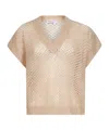 Brunello Cucinelli Women Beige Dazzling Mesh V-neck Sweater In Neutral