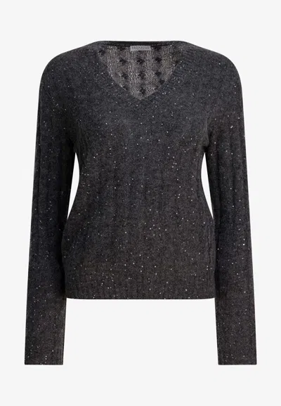 BRUNELLO CUCINELLI V-NECK SEQUINED SWEATER